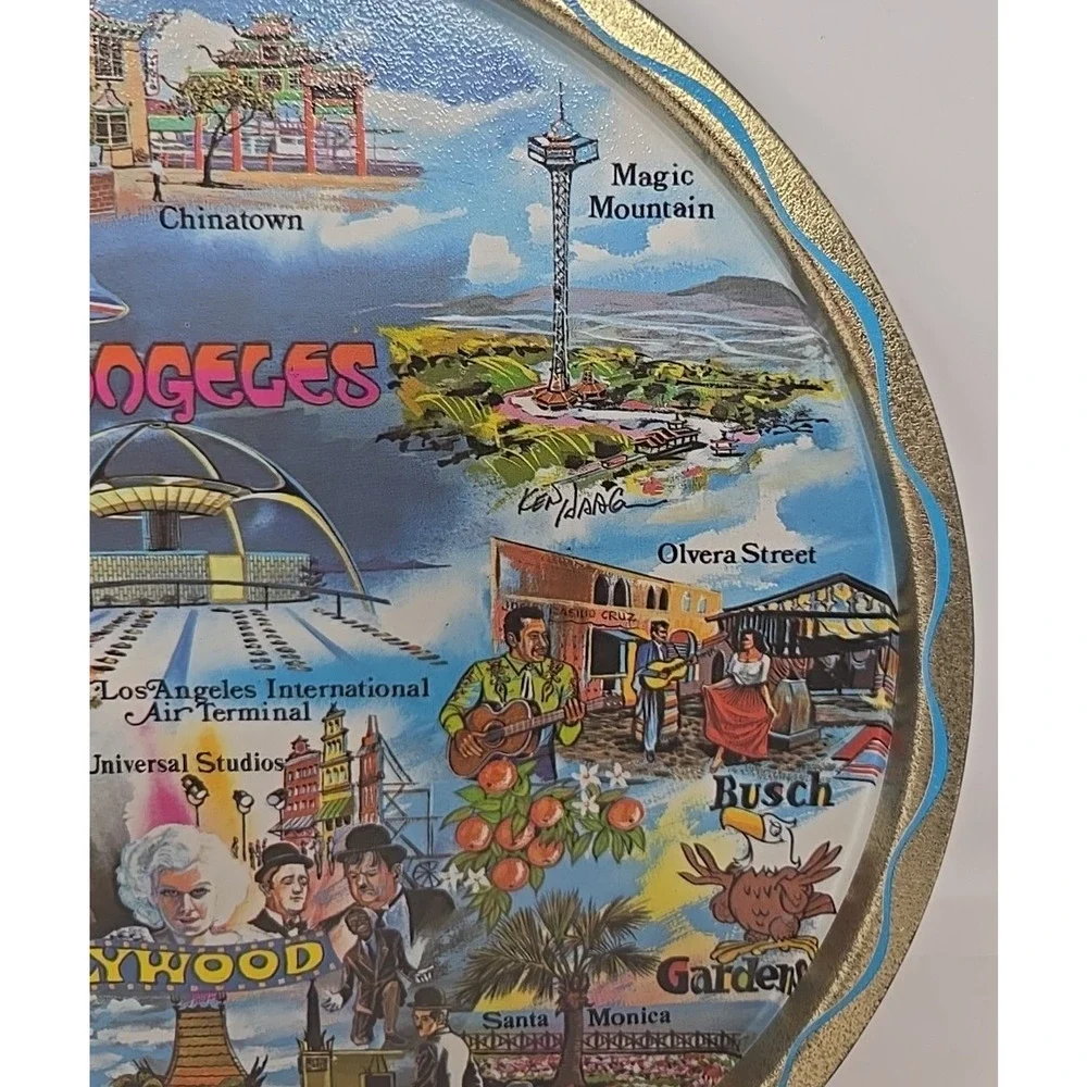 1960's Los Angeles Hollywood Gold Metal Souvenir Tray USA‎ 11